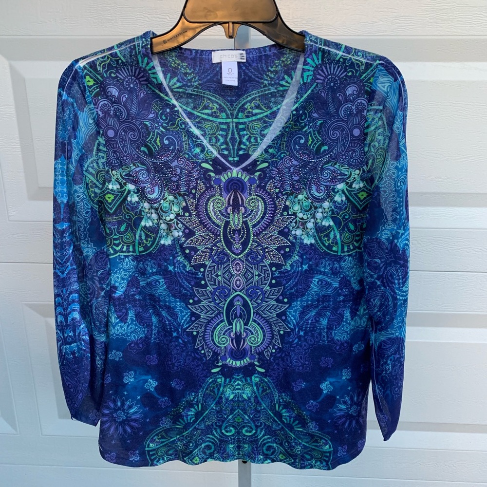 Chico’s blouse with front embellishment